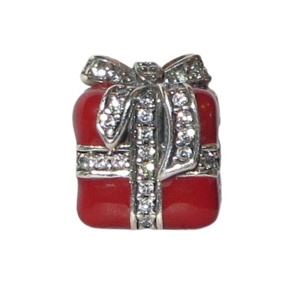 Pandora Christmas Sparkling Surprise Clear CZ Red Enamel SS .925 Charm 791772CZ - Picture 1 of 6